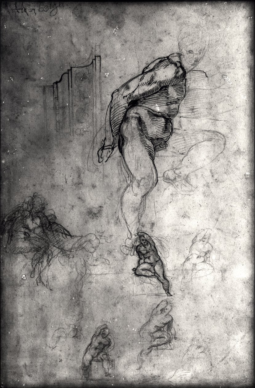 Estudios para figuras en el techo de la Capilla Sixtina de Michelangelo Buonarroti