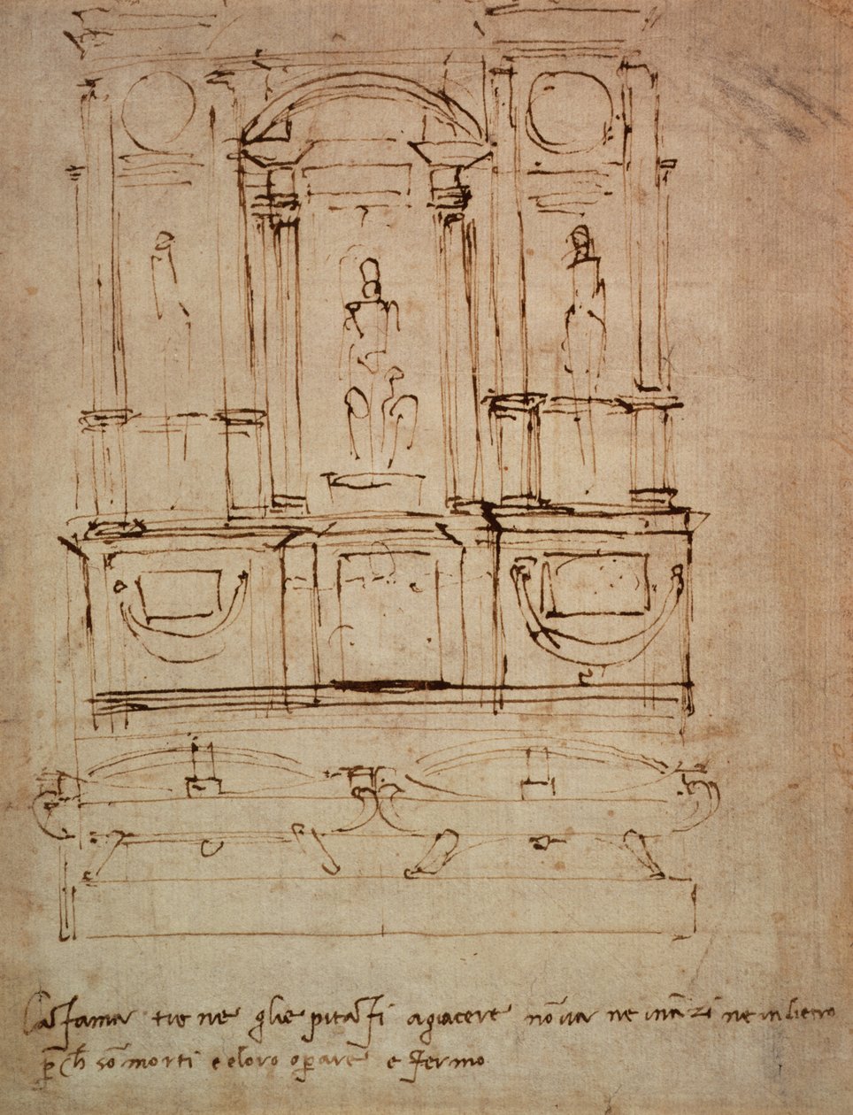 Estudio para una tumba doble para las Tumbas Medici en la Nueva Sacristía, 1521 de Michelangelo Buonarroti