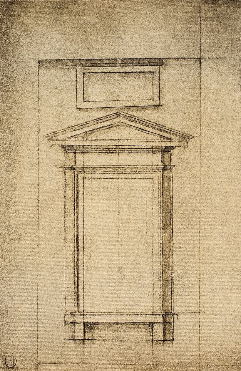 Estudio para una ventana del vestíbulo de la Biblioteca Laurenciana; dibujo de Miguel Ángel. Casa Buonarroti, Florencia de Michelangelo Buonarroti