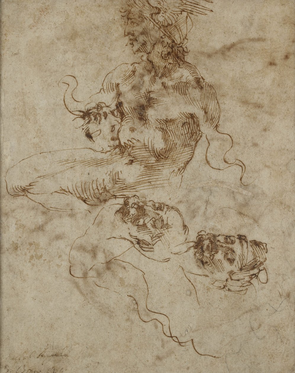 Estudio de un joven sentado, con estudios de cabeza, c.1502 de Michelangelo Buonarroti