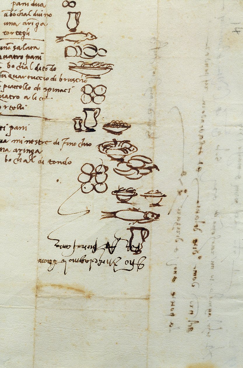 Tres Diferentes Listas de Alimentos Descritas con Ideogramas, 1518 de Michelangelo Buonarroti