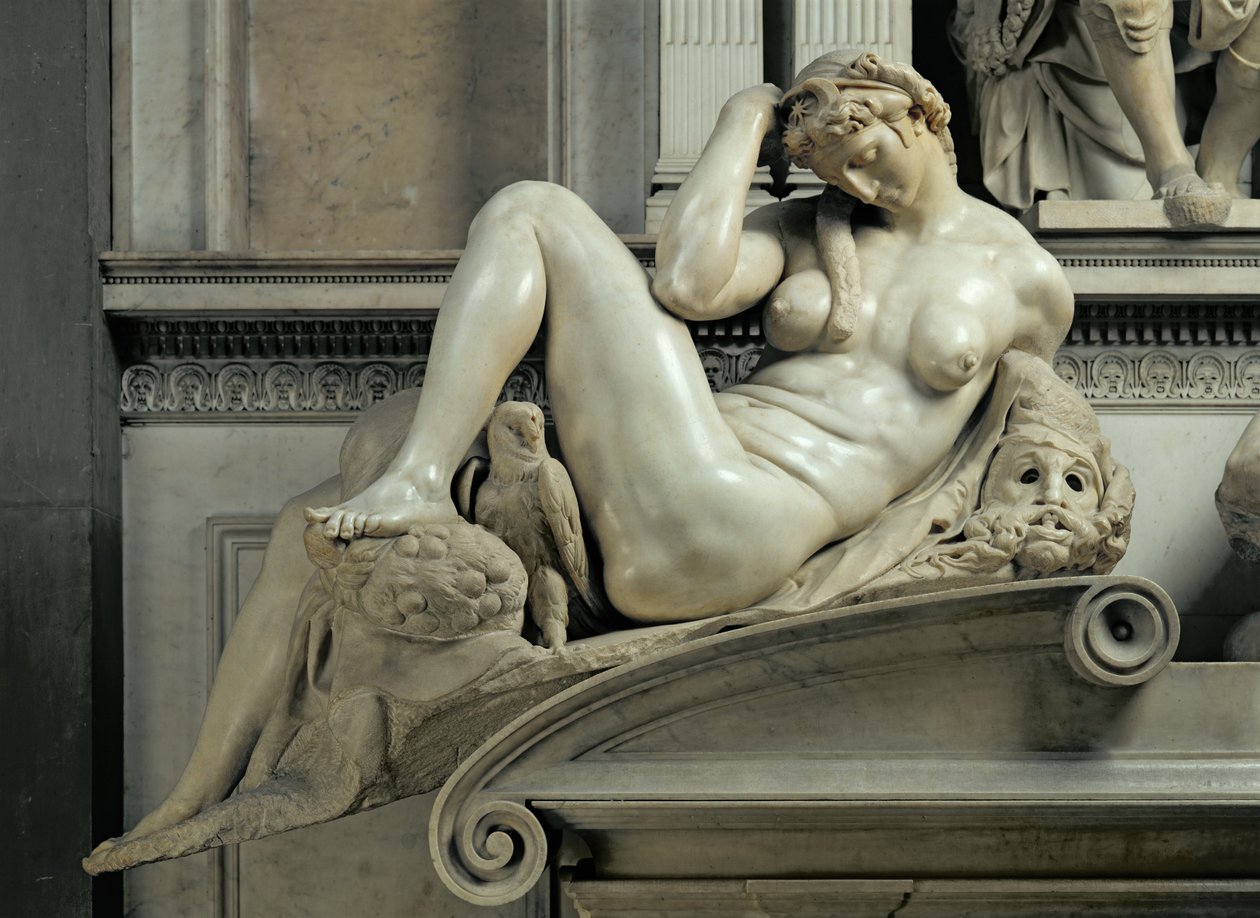 Tumba de Giuliano de Medici, detalle de la Noche de Michelangelo Buonarroti