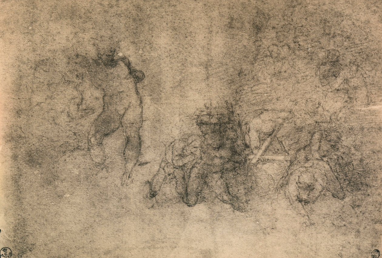 Varios estudios de un desnudo masculino, Miguel Ángel. Gabinetto dei Disegni e delle Stampe, Galería Uffizi, Florencia de Michelangelo Buonarroti