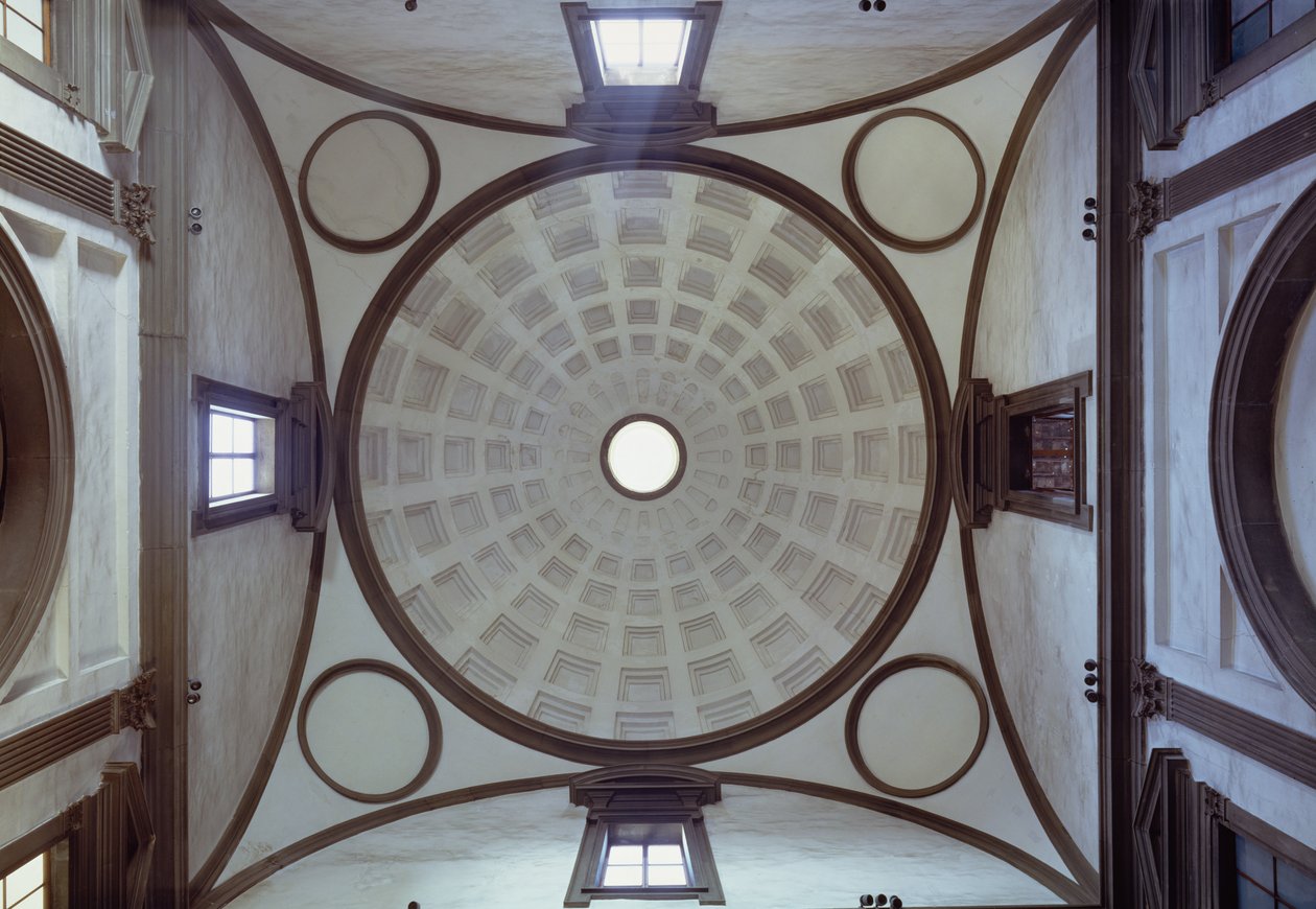 Vista de la cúpula en la Nueva Sacristía, 1520-24 y 1530-33 de Michelangelo Buonarroti