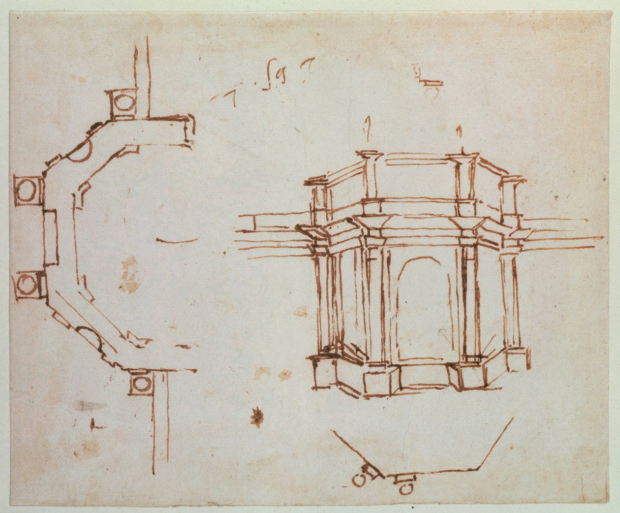 W.24r Boceto arquitectónico de Michelangelo Buonarroti