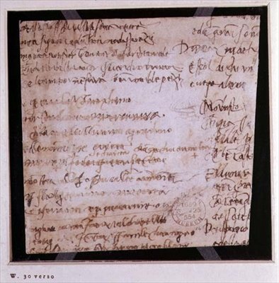 Fragmento de una página de notas escritas (W.30v) de Michelangelo Buonarroti