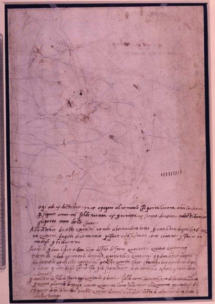 W.31 Página de un cuaderno de bocetos, con escritura de Michelangelo Buonarroti