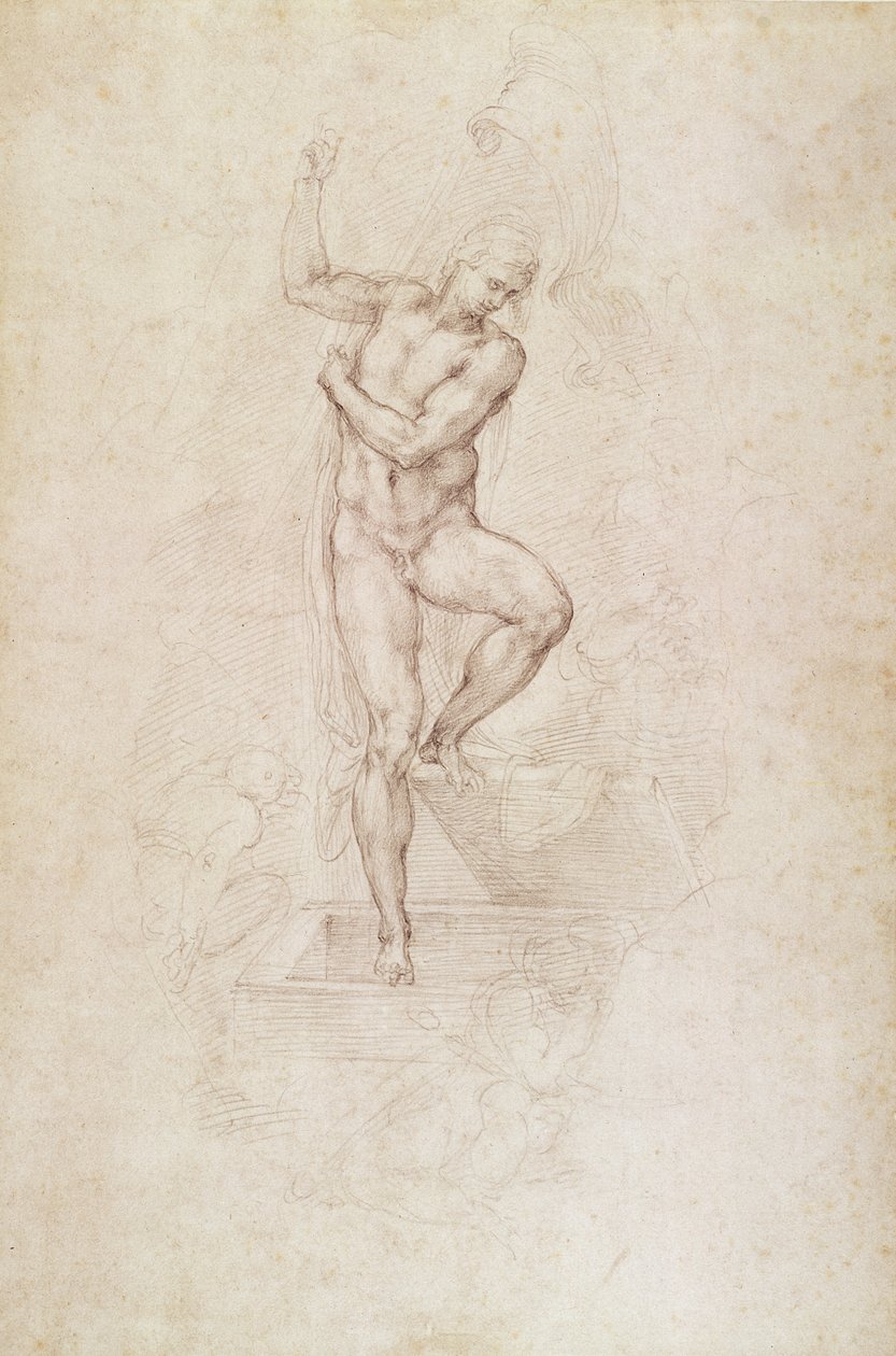 El Cristo Resucitado, estudio para el fresco del Juicio Final en la Capilla Sixtina, Vaticano de Michelangelo Buonarroti