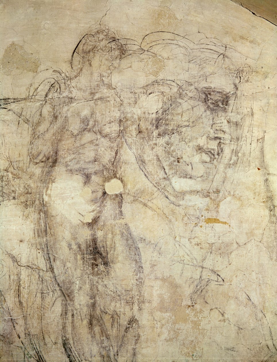 Dibujo mural de una figura femenina y una cabeza, c.1530 de Michelangelo Buonarroti
