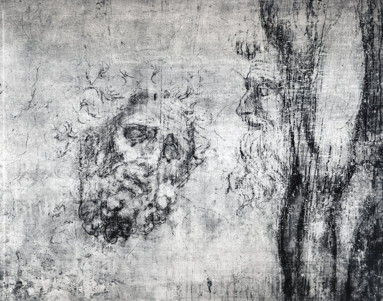 Dibujo mural de dos cabezas de Michelangelo Buonarroti