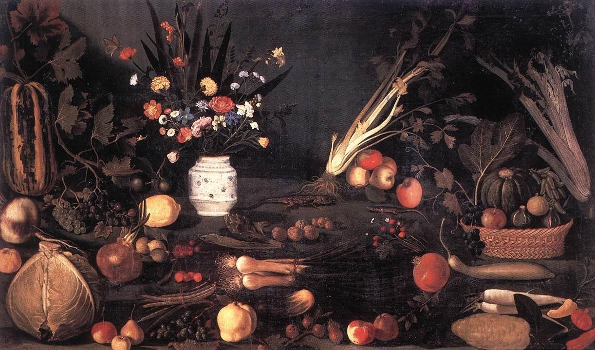 Naturaleza muerta con flores y frutas de Michelangelo Merisi Caravaggio