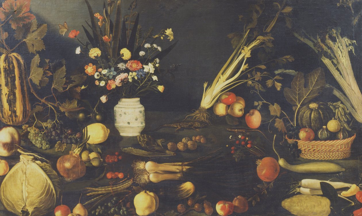 Naturaleza muerta de flores, frutas y verduras, c.1594 de Michelangelo Merisi Caravaggio