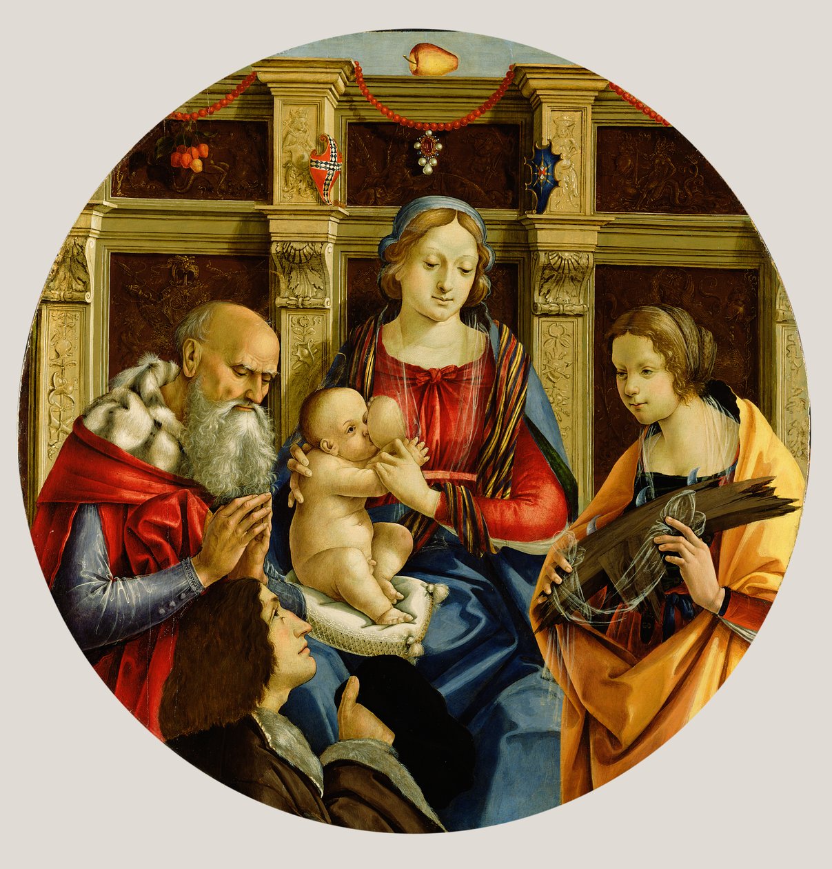 Madonna y Niño con un Santo, Catalina de Alejandría y un Donante, c.1500 de Michelangelo di Pietro Membrini