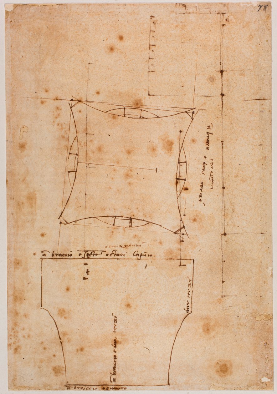 Planta y alzado de la capital, siglo XVI (dibujo) de Michelangelo (after) Buonarroti
