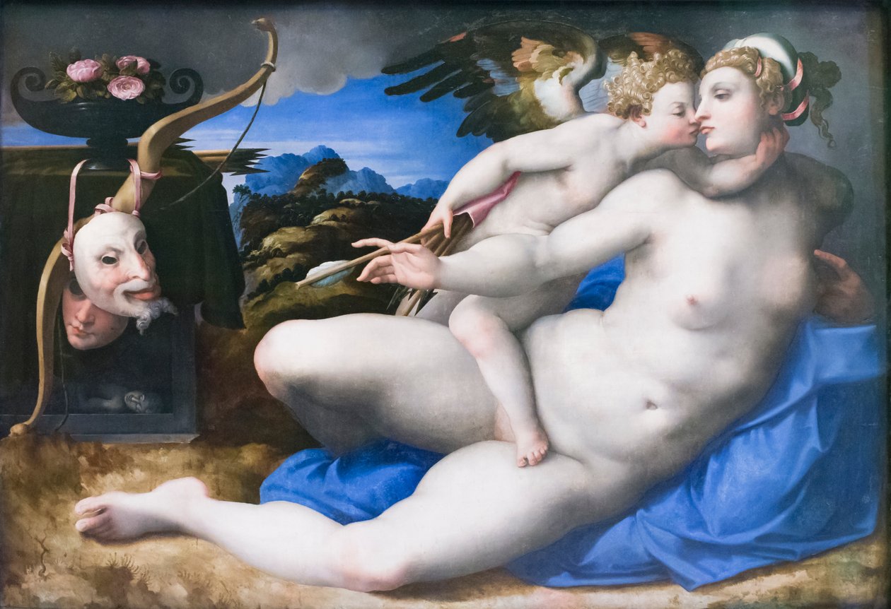 Venus y Cupido, según Miguel Ángel Buonarroti (óleo sobre tabla) de Michelangelo (after) Buonarroti
