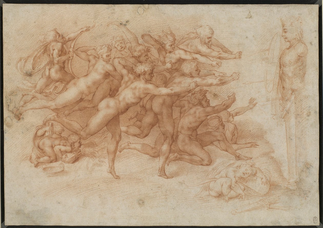 Atribuido a Bernardino Cesari - Copia según Los arqueros de Miguel Ángel c. 1591c. 1600, RCIN 990442 de Michelangelo