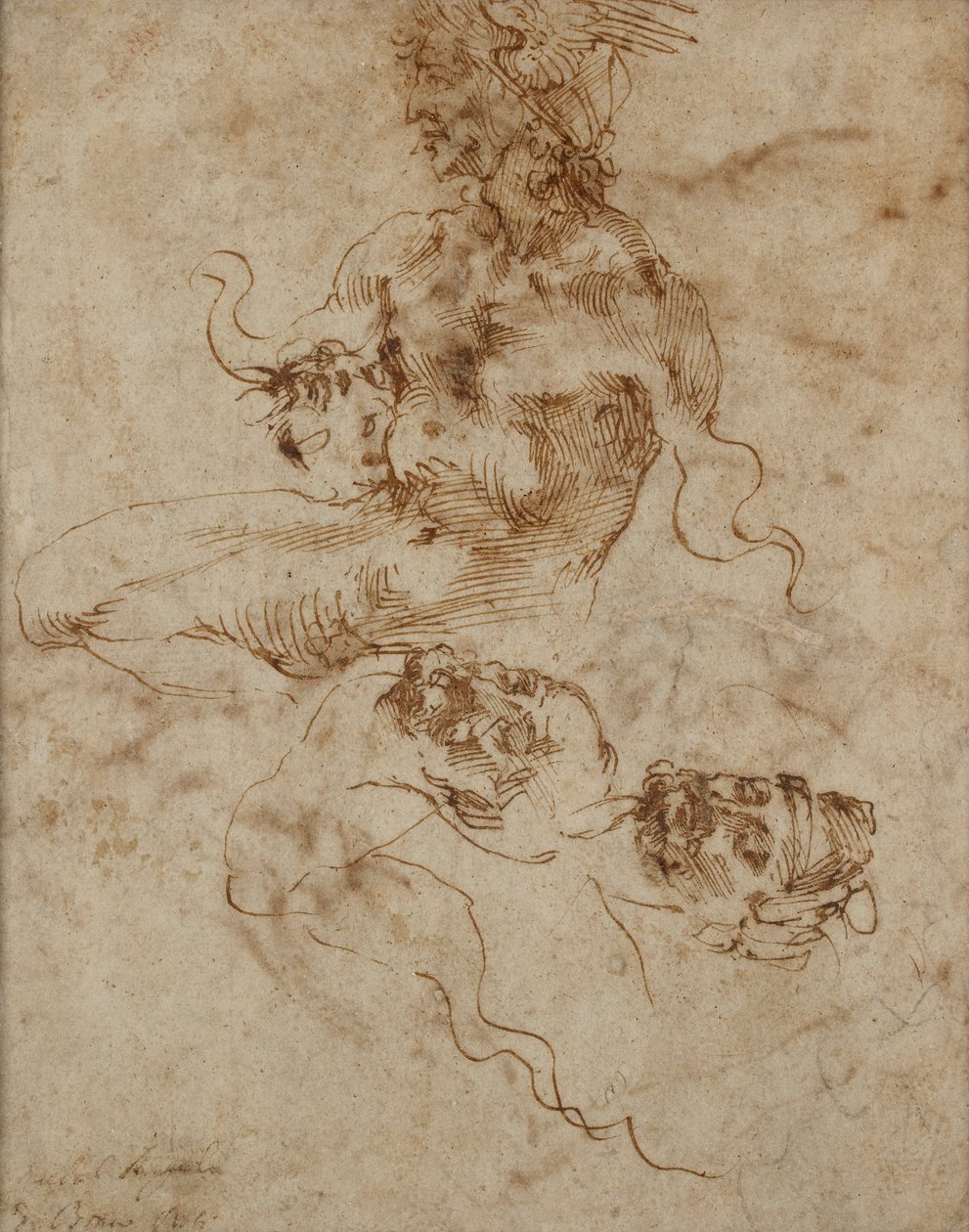 Una figura que se asemeja a un Tritón, c. 1490-1560 de Michelangelo Buonarroti
