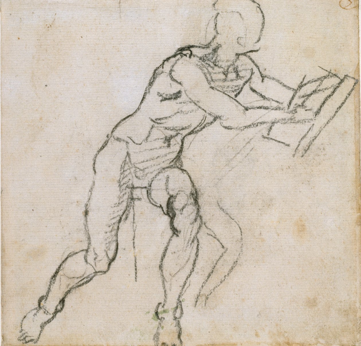 Un hombre desnudo sentado de Michelangelo Buonarroti