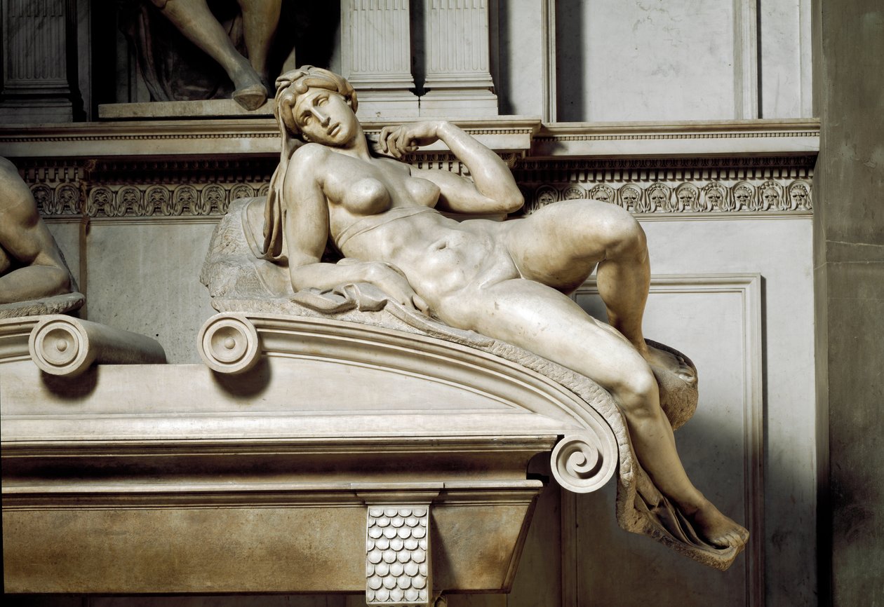 Alegoría de la Aurora. Tumba de Lorenzo II de Médici. Escultura de mármol 1531 de Michelangelo Buonarroti