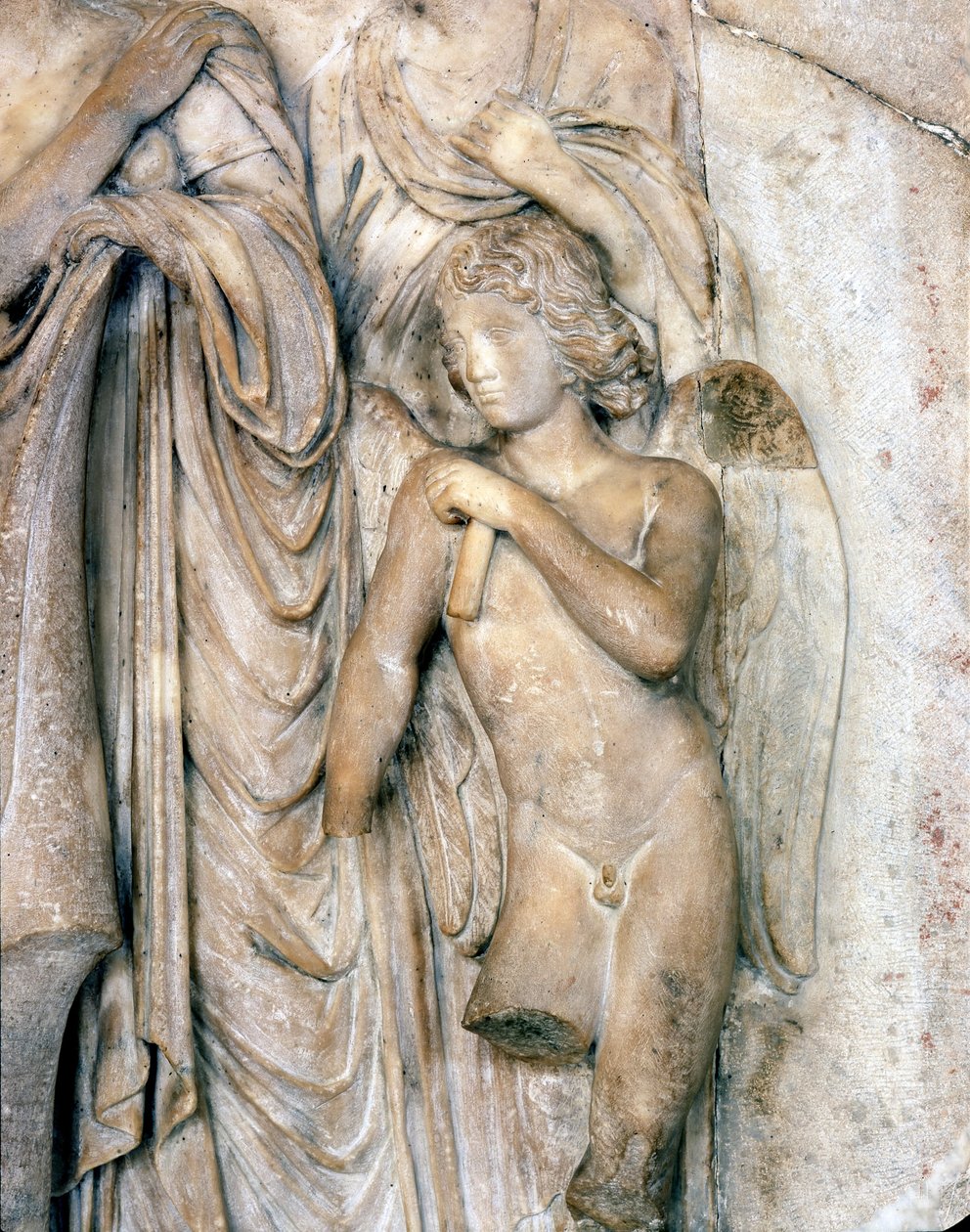 Ángel, mármol de Venecia, principios del siglo XVI. Ceremonia funeraria, (detalle), Museo del Louvre. Escultura de Michelangelo Buonarroti, conocido como Miguel Ángel de Michelangelo Buonarroti