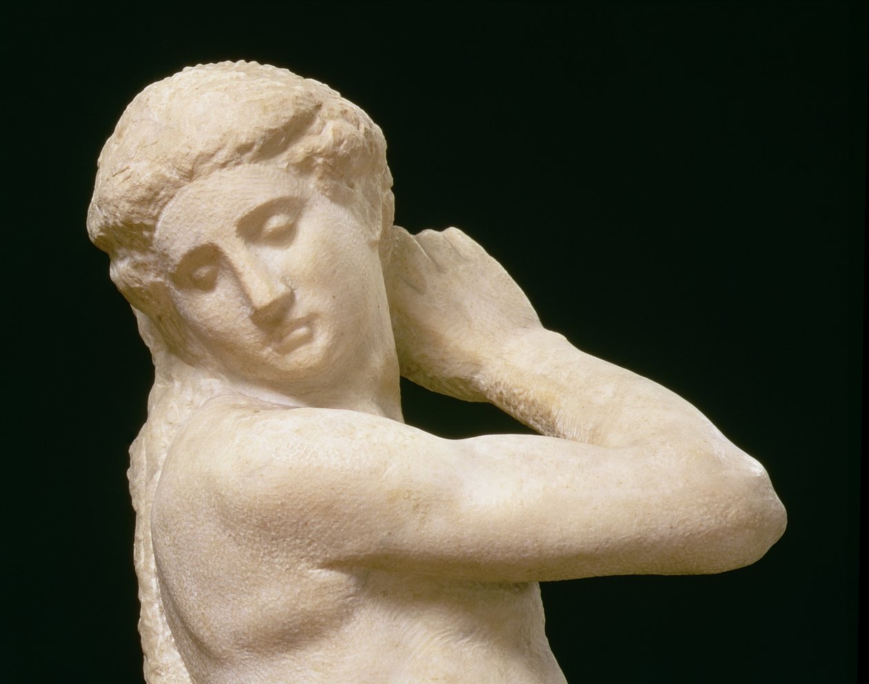 Apolo, o David, detalle de la cabeza, escultura de Miguel Ángel Buonarroti (detalle) de Michelangelo Buonarroti