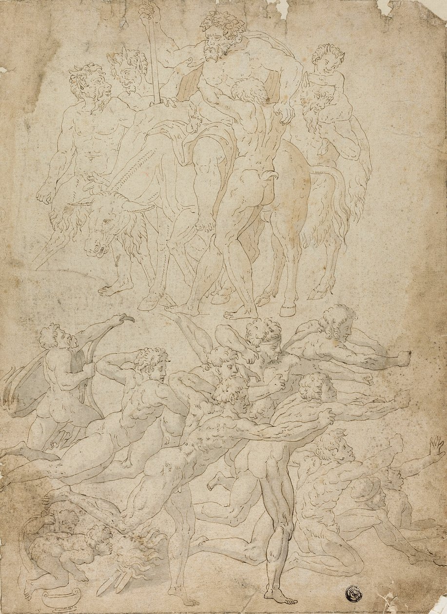 Arqueros disparando a una Herm, El triunfo de Baco y otros estudios de Michelangelo Buonarroti