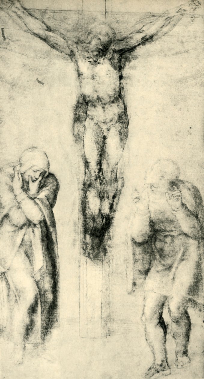 Cristo en la cruz entre la Virgen y San Juan de Michelangelo Buonarroti