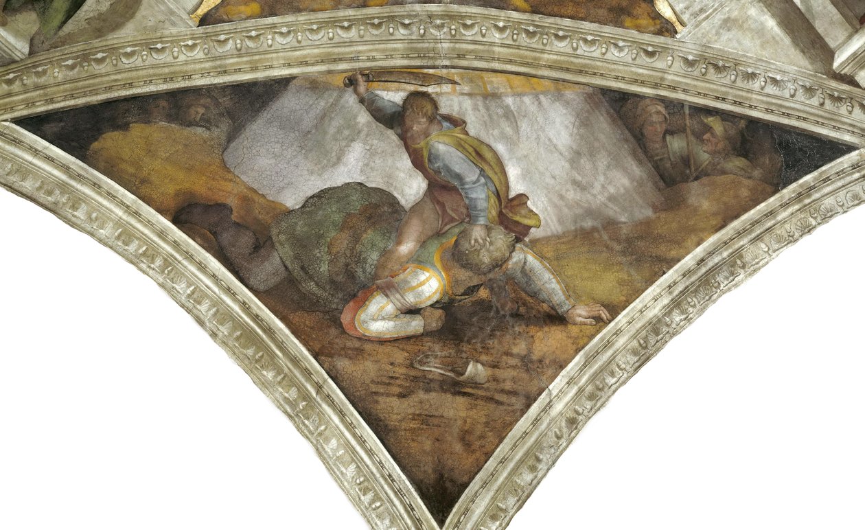 David y Goliat, techo de la Capilla Sixtina en el Vaticano, 1508-1512 de Michelangelo Buonarroti