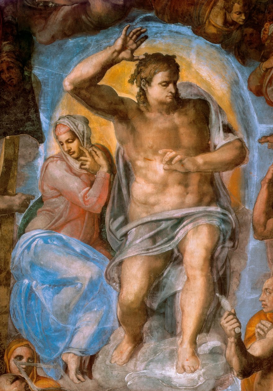 Detalle del Juicio Final: Cristo Juez. Fresco de Miguel Ángel Buonarroti de Michelangelo Buonarroti