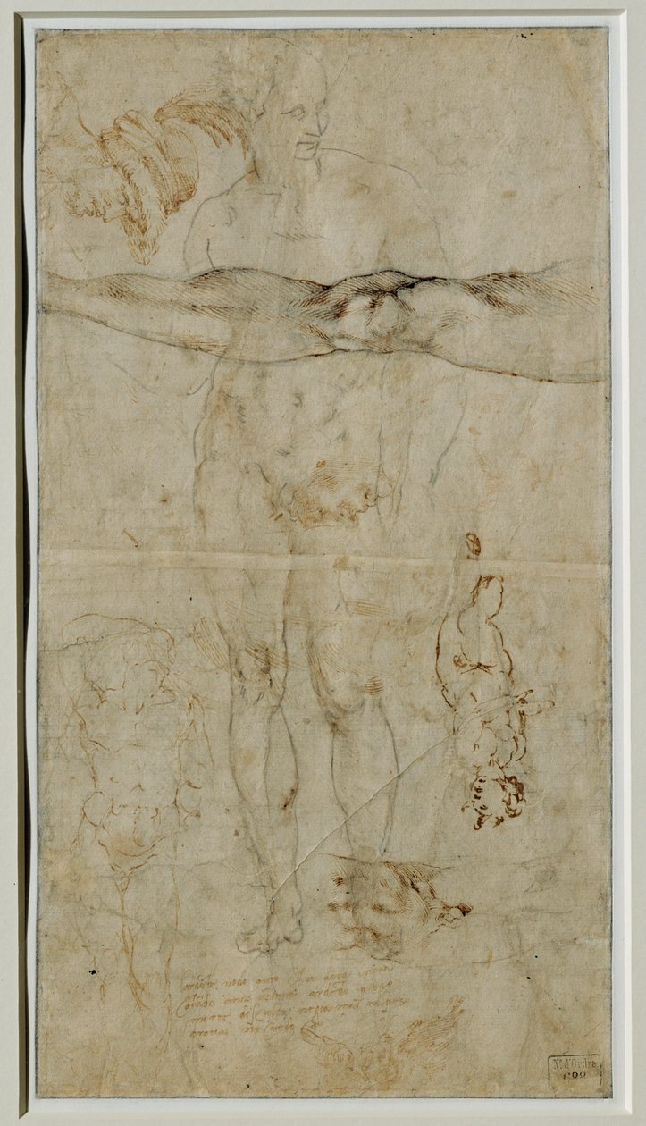 Varios estudios de figuras, inscripción basada en un soneto de Petrarca, hacia 1506 ... de Michelangelo Buonarroti