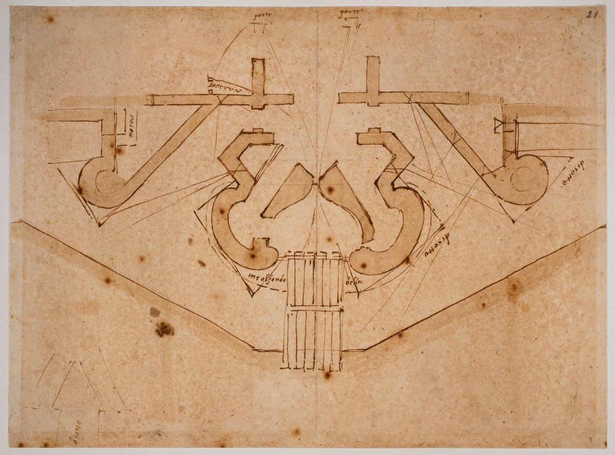 Diseño de fortificación para una pasarela de Michelangelo Buonarroti