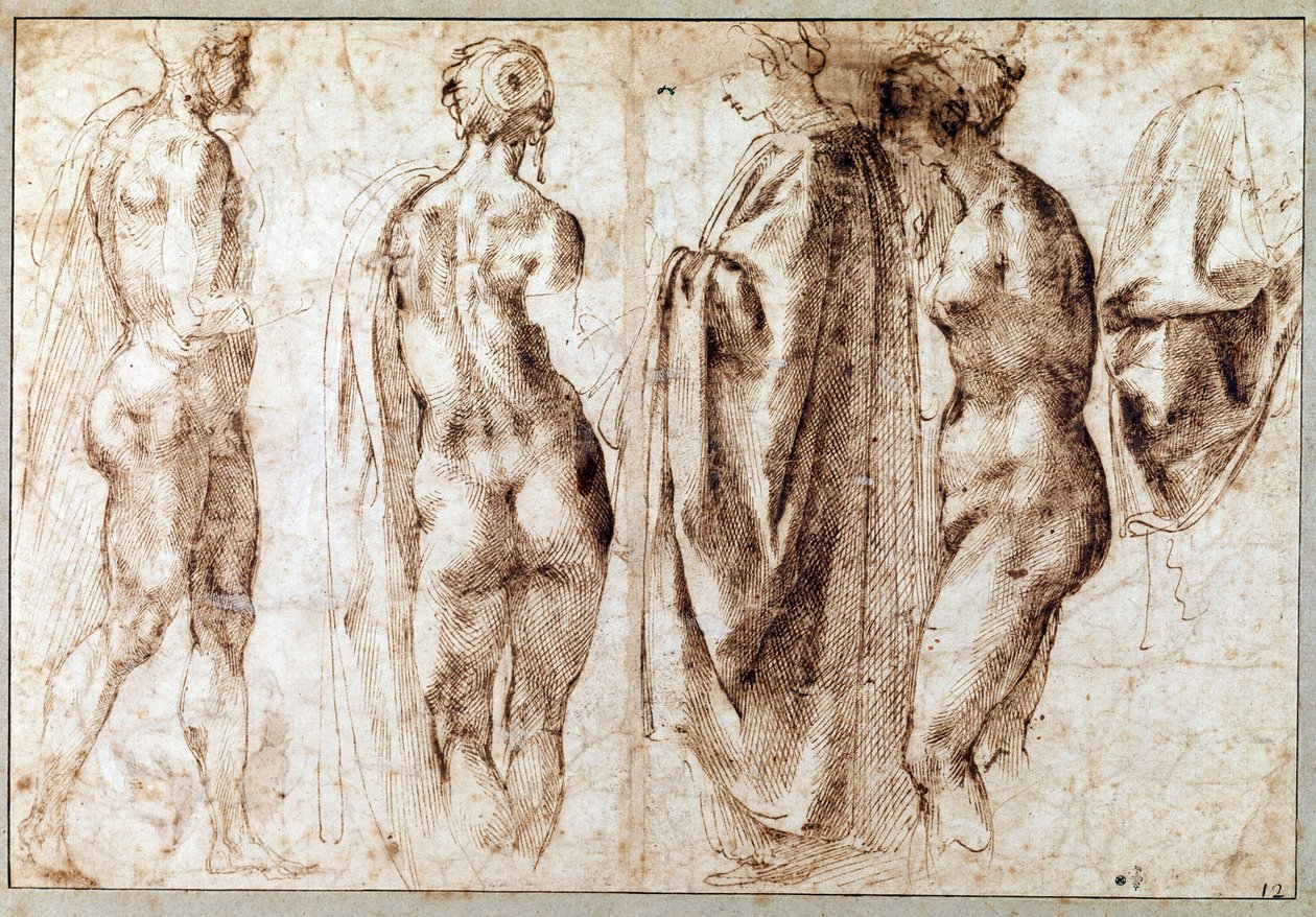 Grupo de cuatro figuras de pie y un paño de Michelangelo Buonarroti