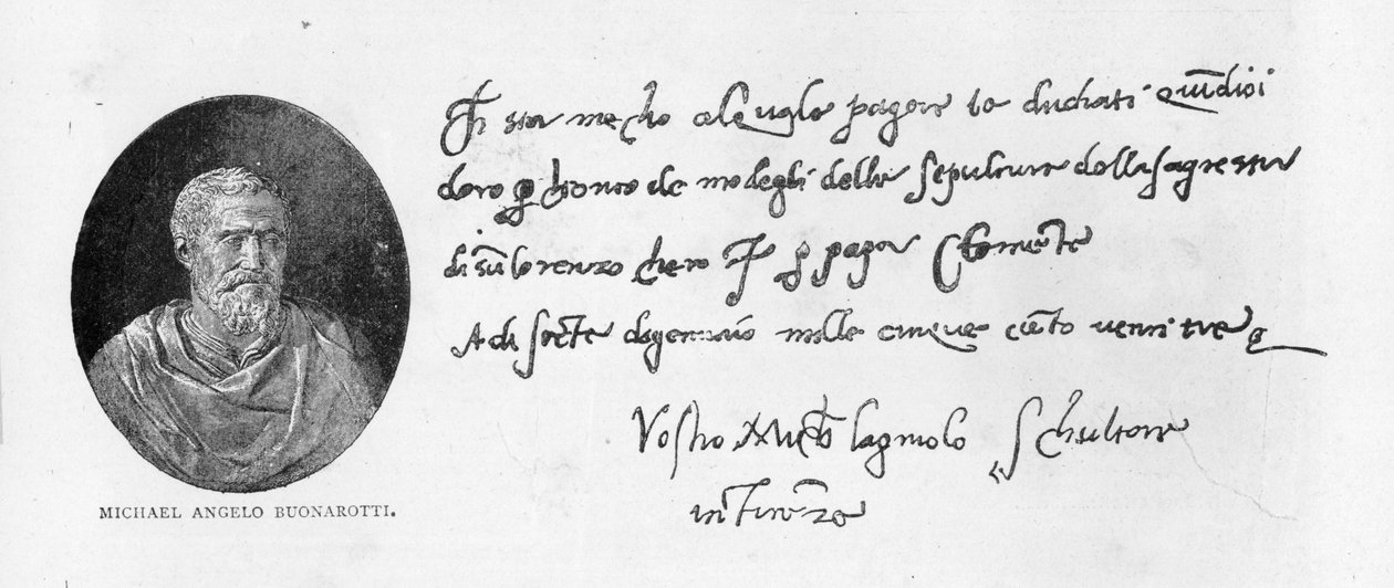 Escritura y firma de Miguel Ángel Buonarroti de Michelangelo Buonarroti
