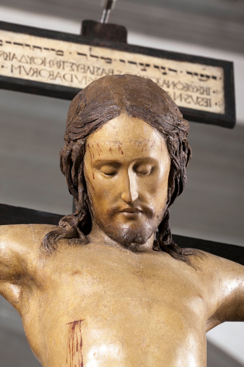 Espíritu Santo Crucifijo, circa 1493, por Miguel Ángel, (detalle), escultura en madera policromada, Sacristía de la Basílica de Santo Spirito en Florencia - Crucifijo. Escultura renacentista por Michelangelo Buonarroti. de Michelangelo Buonarroti