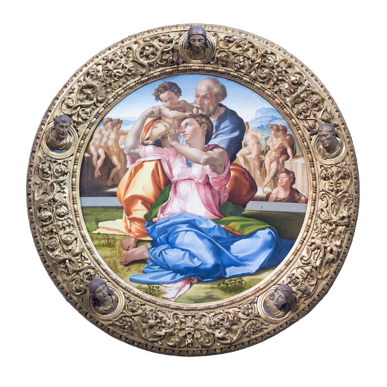 Sagrada familia con el joven san Juan Bautista, conocido como "Doni tondo" de Michelangelo Buonarroti