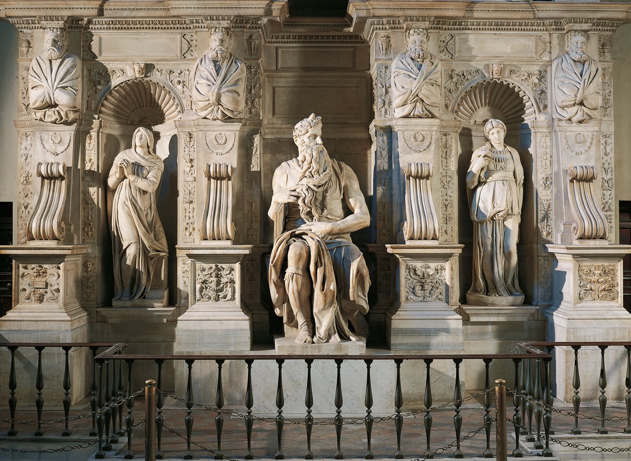 Italia, Roma, Basílica de San Pedro, Raquel, Moisés y Lea, detalle de la tumba de Julio II, circa 1515, por Miguel Ángel (1475-1564) de Michelangelo Buonarroti