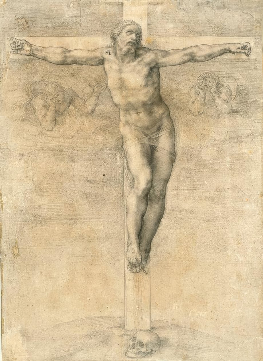Crucifixión con dos ángeles de Michelangelo Buonarroti