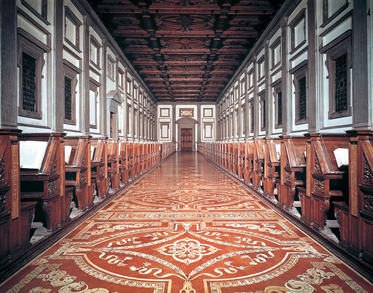 Sala de la Biblioteca Laurenciana, arquitecto Miguel Ángel, Florencia, Italia de Michelangelo Buonarroti