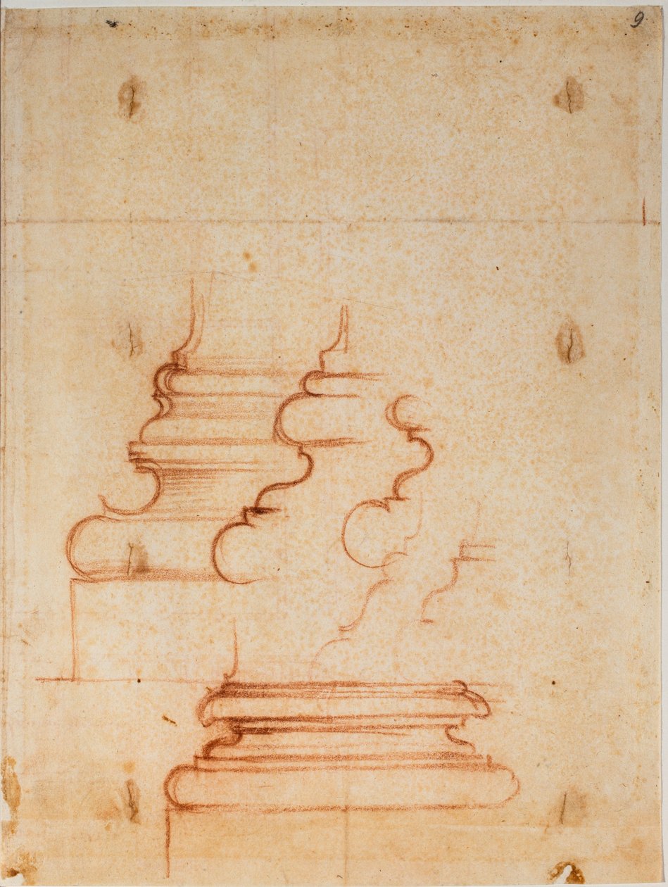 Bases de pilares para la Sacristía Nueva, inscripciones manuscritas de Michelangelo Buonarroti