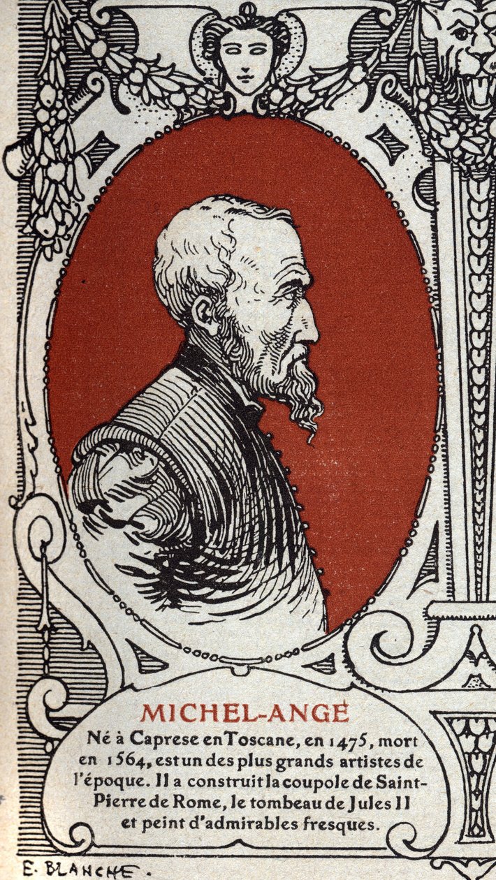 Retrato del pintor renacentista italiano, Miguel Ángel Buonarroti conocido como Michelangelo de Michelangelo Buonarroti