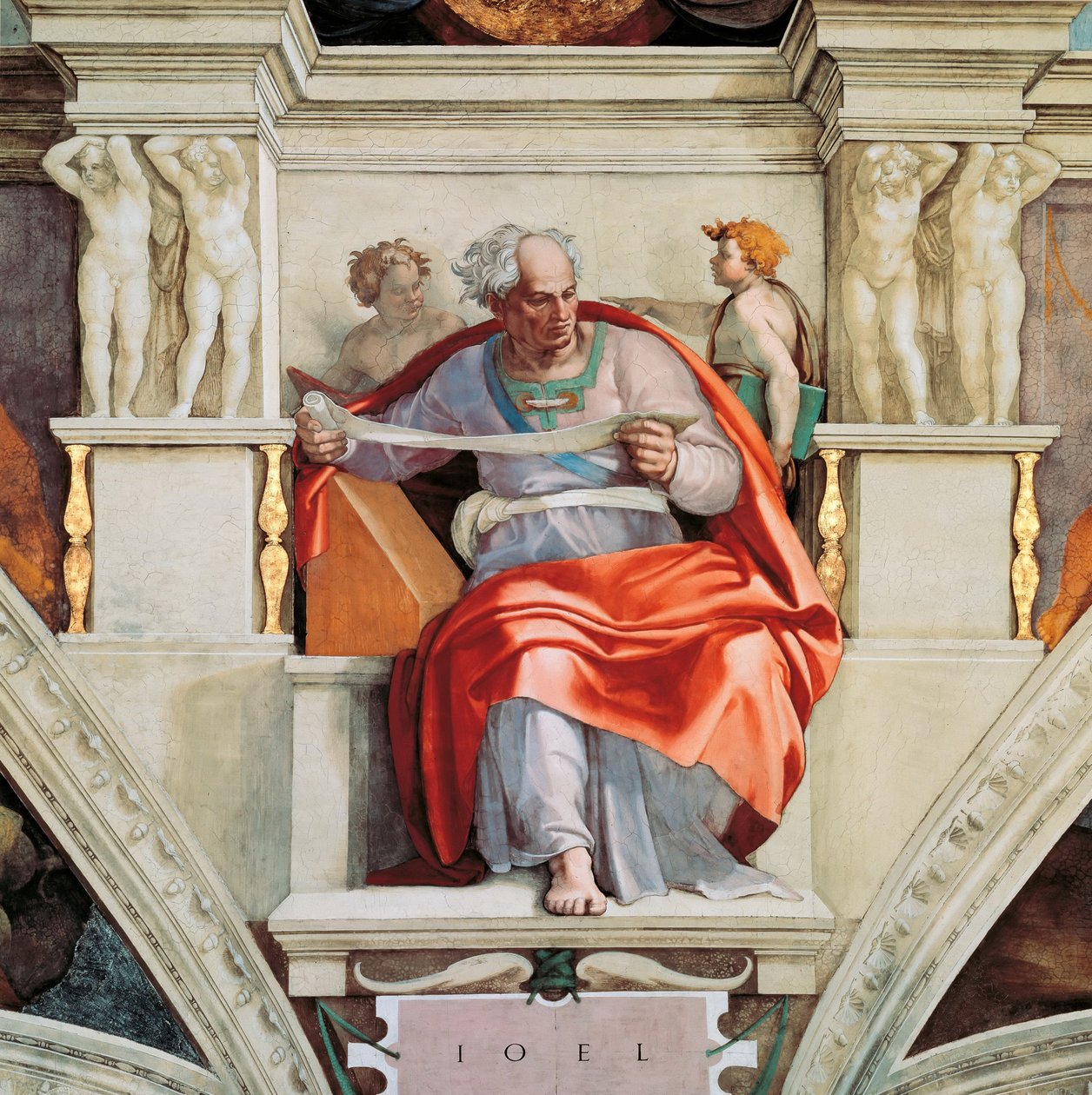 Profetas y Sibilas: Joel, techo de la Capilla Sixtina en el Vaticano, 1508-1512 de Michelangelo Buonarroti