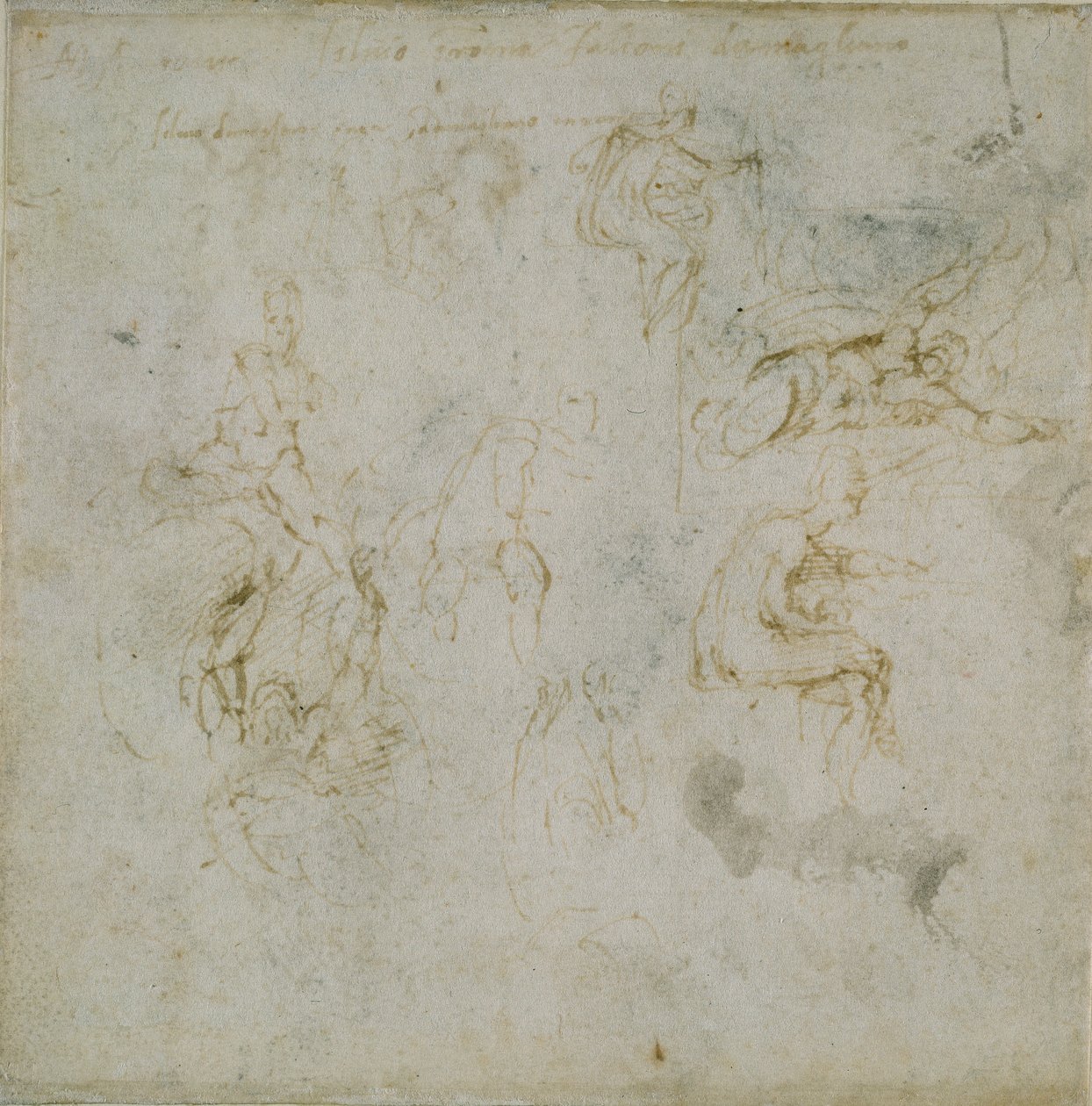 Recto: Ocho estudios de figuras. Verso: Estudio de figura de Michelangelo Buonarroti