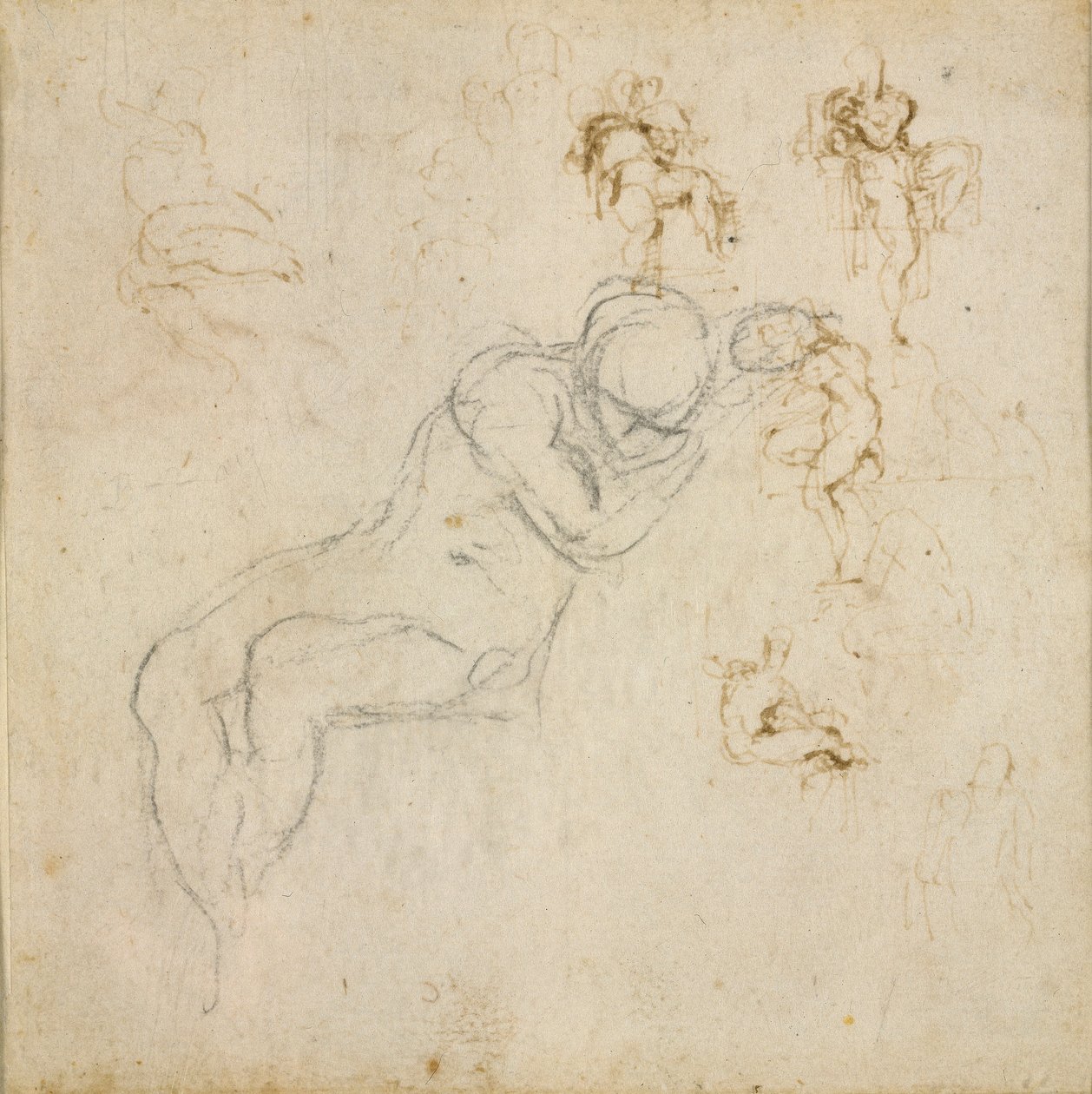 Recto: Ocho Estudios de Figuras. Verso: Estudio de Figura de Michelangelo Buonarroti