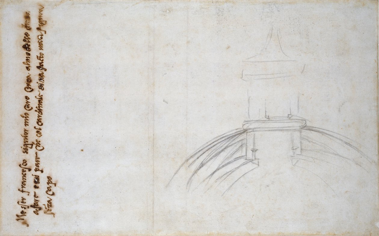 Boceto mostrando la unión de la linterna y la cúpula, y otros estudios para San Pedro, c1490-1560 de Michelangelo Buonarroti