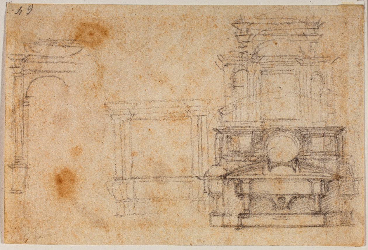 Estudios de monumentos funerarios para la Sacristía Nueva de Michelangelo Buonarroti