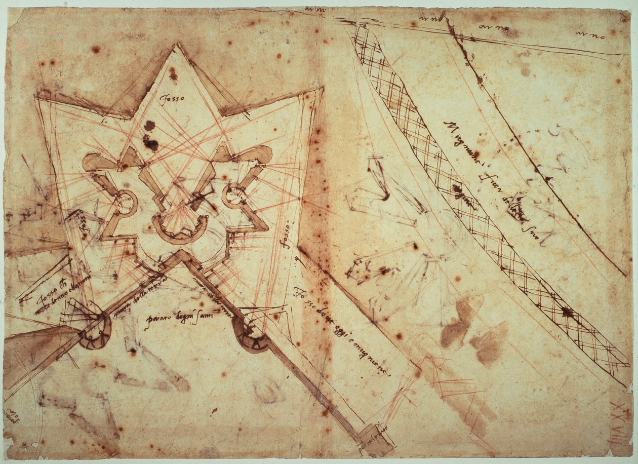 Estudios para el baluarte de la Puerta de la Pradera de Todos los Santos de Michelangelo Buonarroti