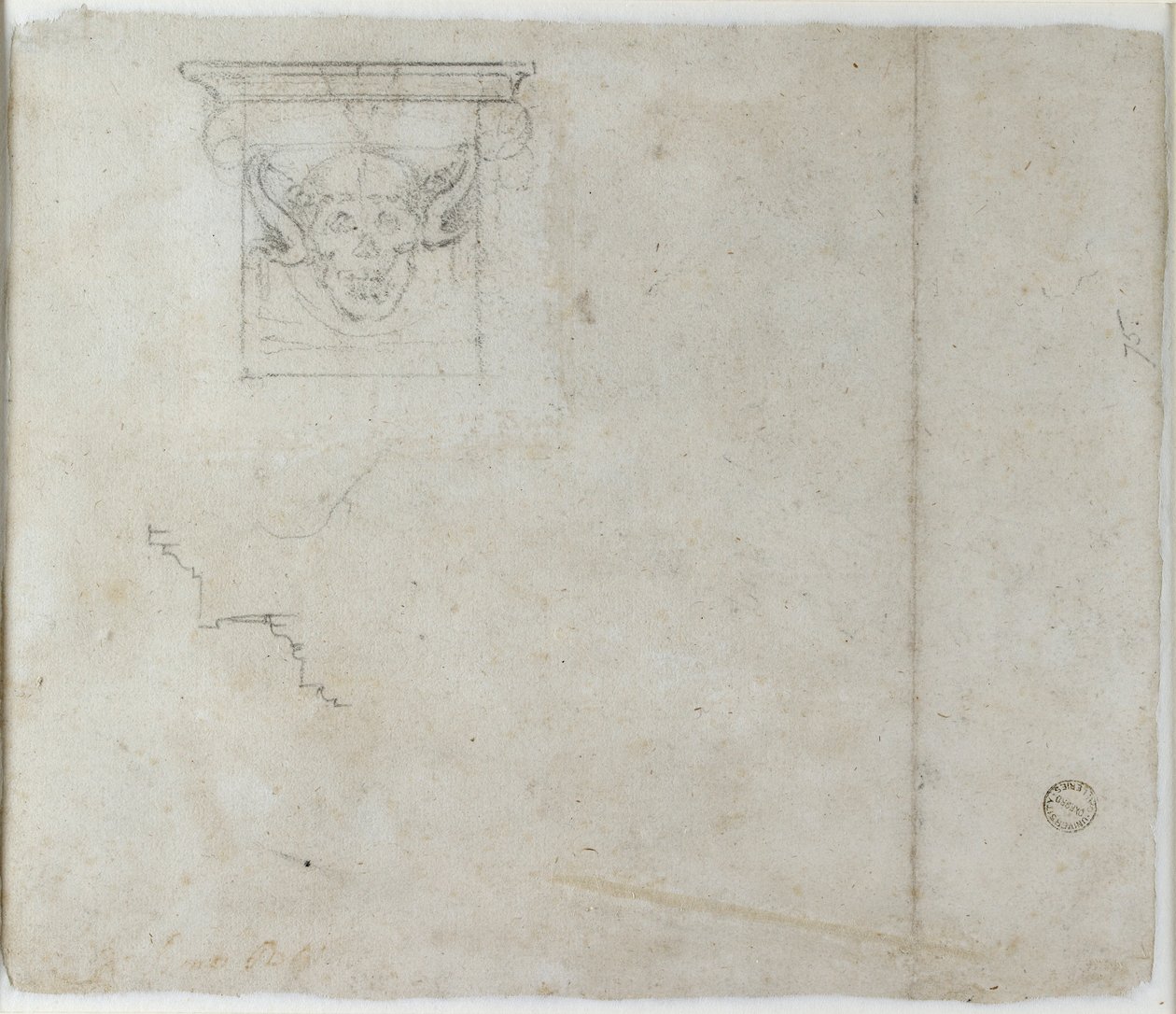 Estudios de detalles arquitectónicos y una máscara grotesca, c. 1490-1560 de Michelangelo Buonarroti