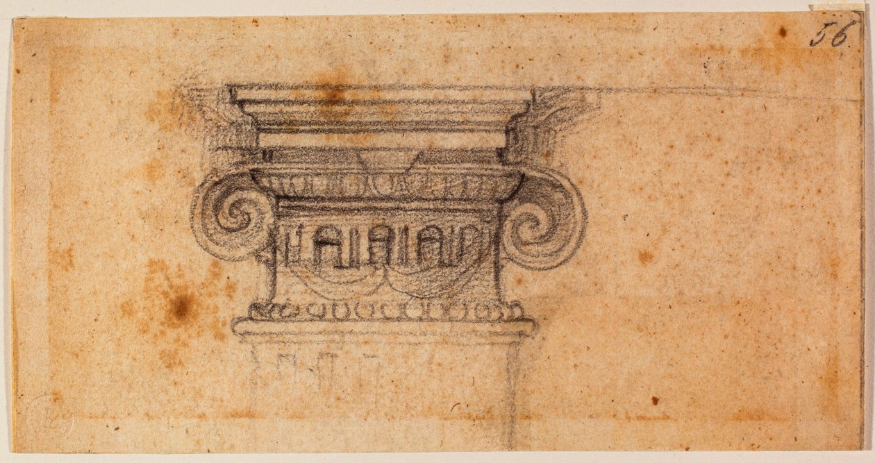 Estudio para una figura sedente, siglo XVI (dibujo) de Michelangelo Buonarroti