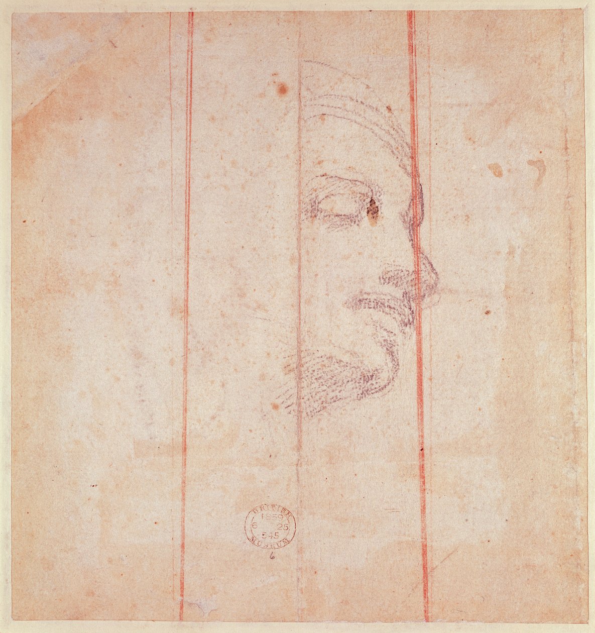 Estudio para la Cabeza de la Sibila Libia (tiza negra sobre papel) (verso) de Michelangelo Buonarroti