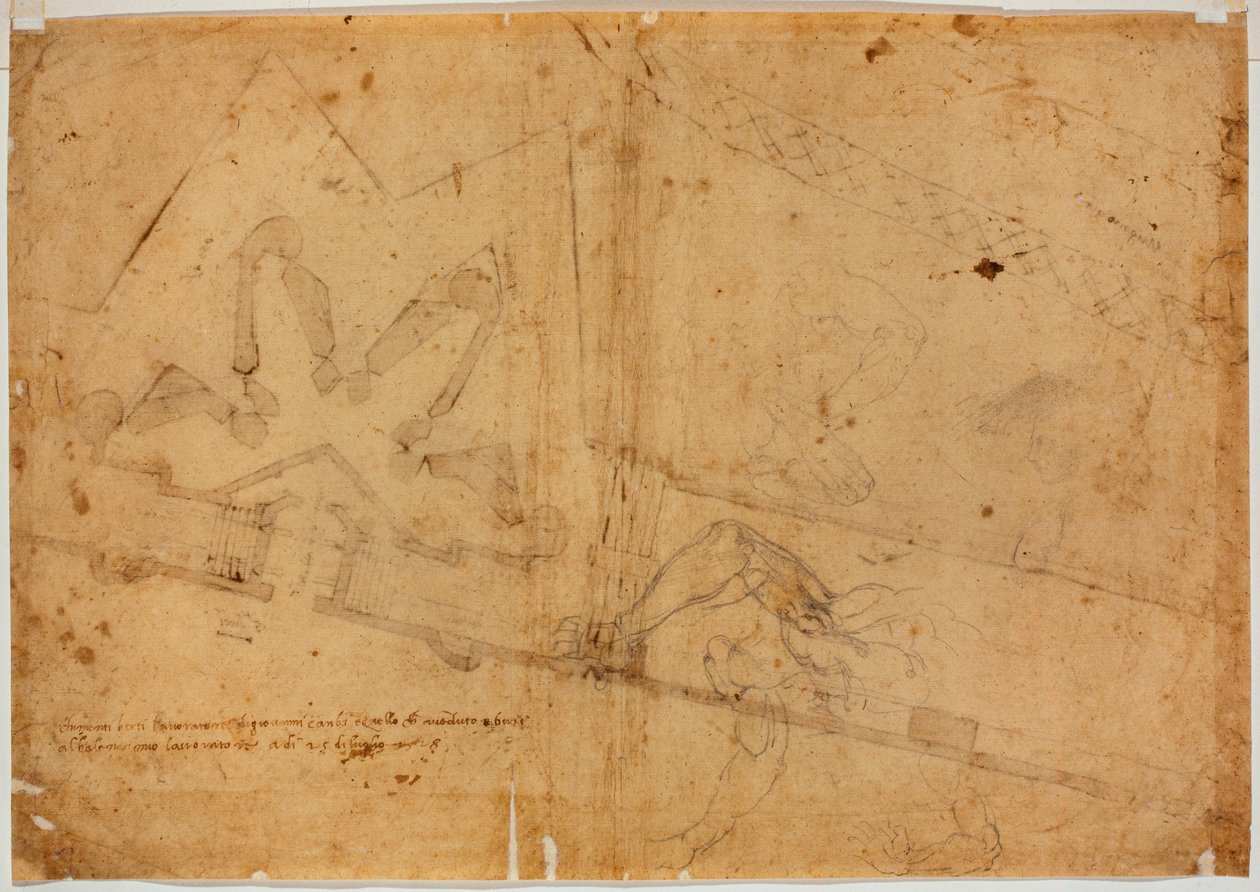 Estudio de figura de otra mano e inscripción manuscrita de Michelangelo Buonarroti